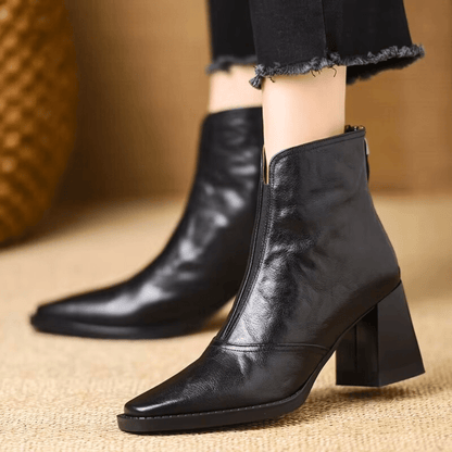 Women's Leather Block Heel Ankle Boots