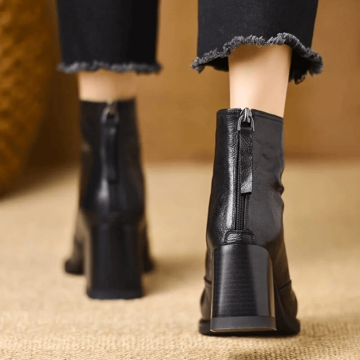 Women's Leather Block Heel Ankle Boots