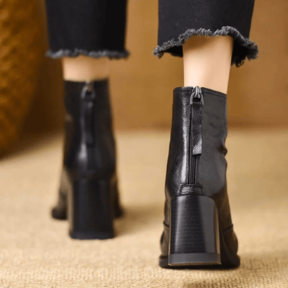 Women's Leather Block Heel Ankle Boots