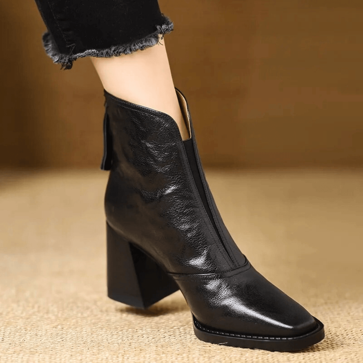 Women's Leather Block Heel Ankle Boots