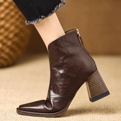 Women's Leather Block Heel Ankle Boots