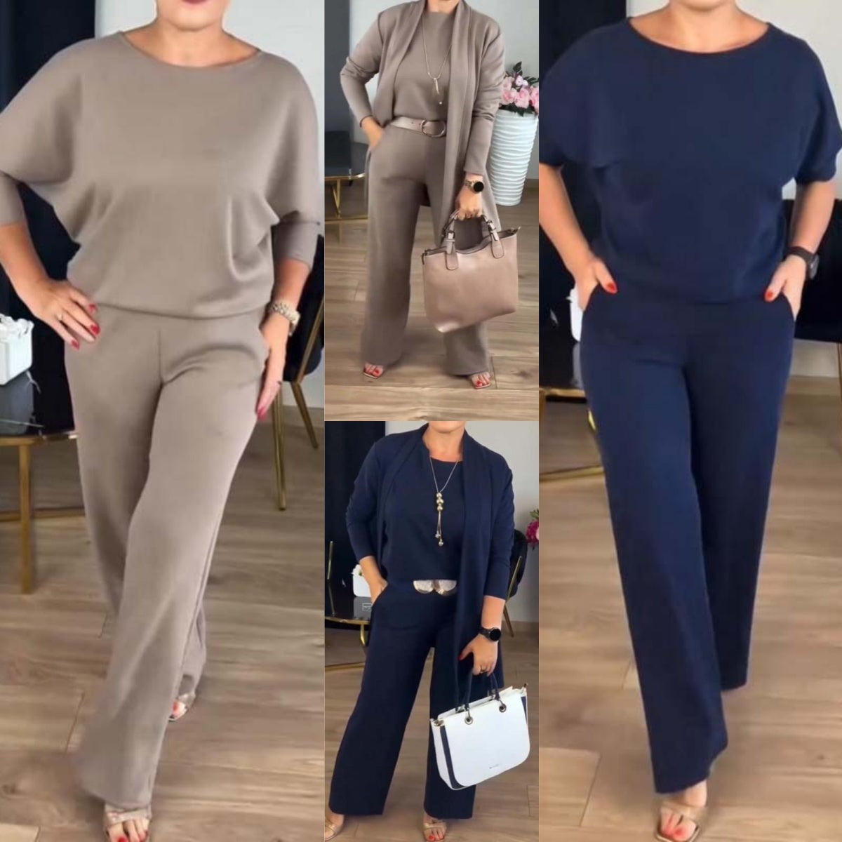 Women's Longline Cardigan, Top & Pants Set